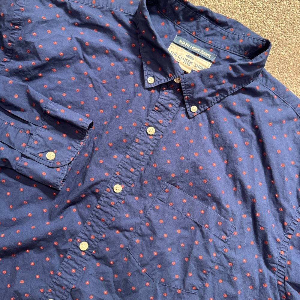Old Navy Shirt Mens XXXL Blue Red Floral Dot Cotton Slim Fit Casual Button Down